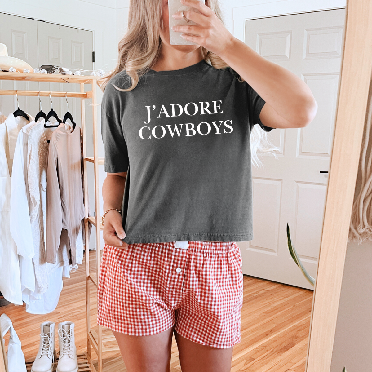 J Adore Cowboys Boxy Long Cropped Tee