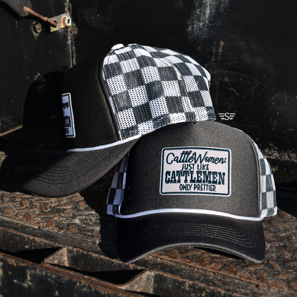 CattleWomen Are Prettier Printed Mesh Trucker Cap: Houndstooth