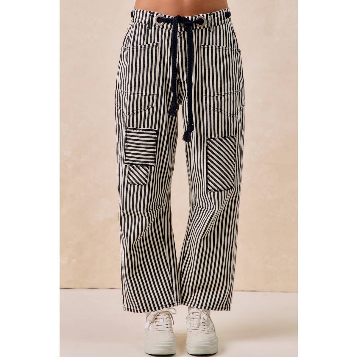 STRIPED TWILL BARREL PANTS: RUST