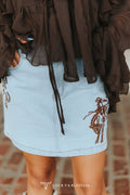 Light Wash Cowboy Embroidered Denim Mini Skirt