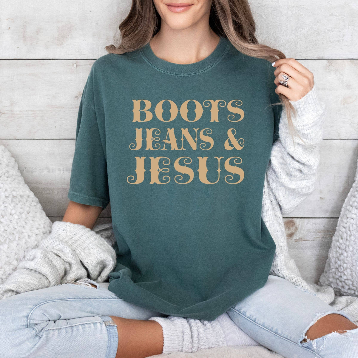 Boots Jeans and Jesus Tshirt