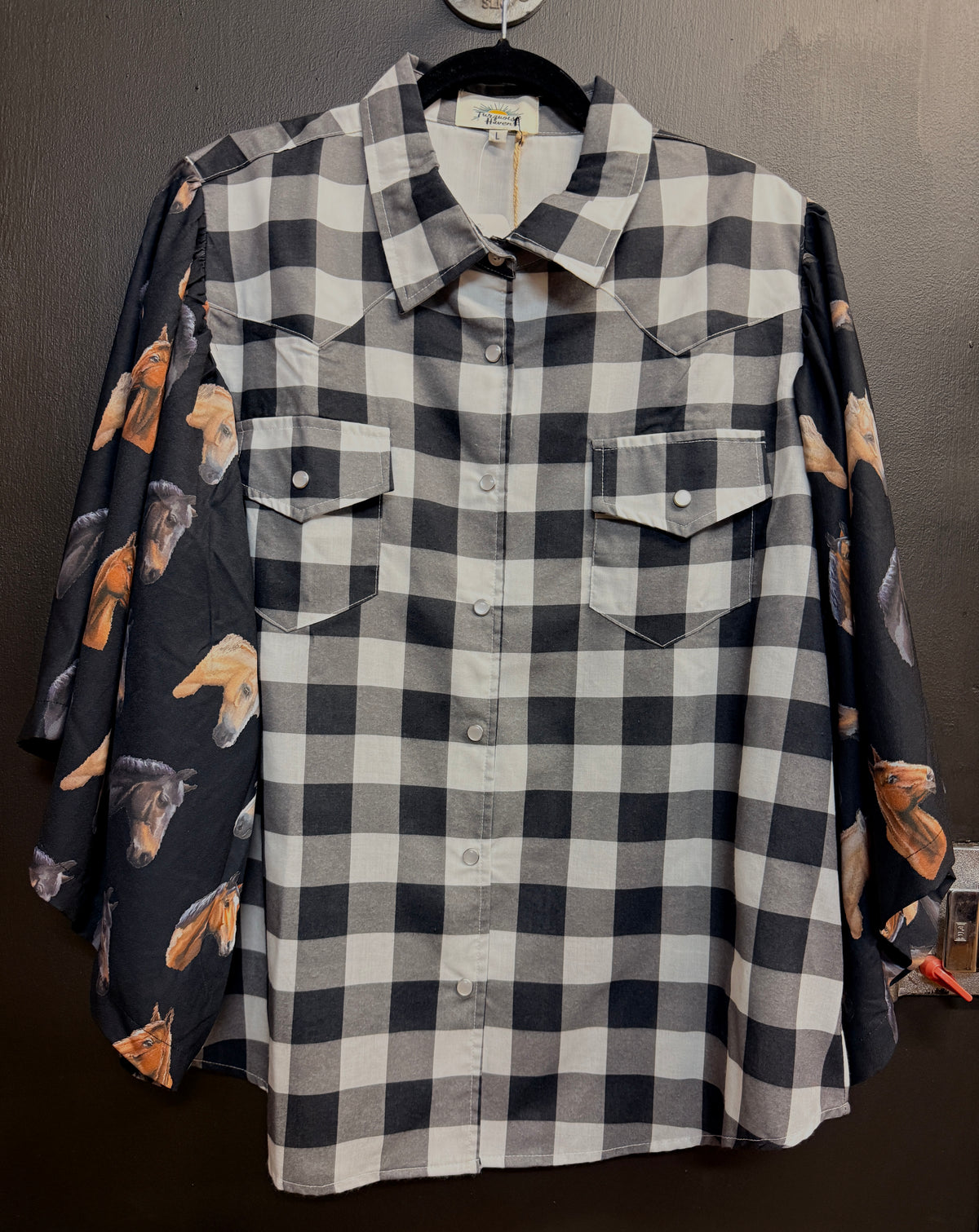 Black Gingham Horse Shirt