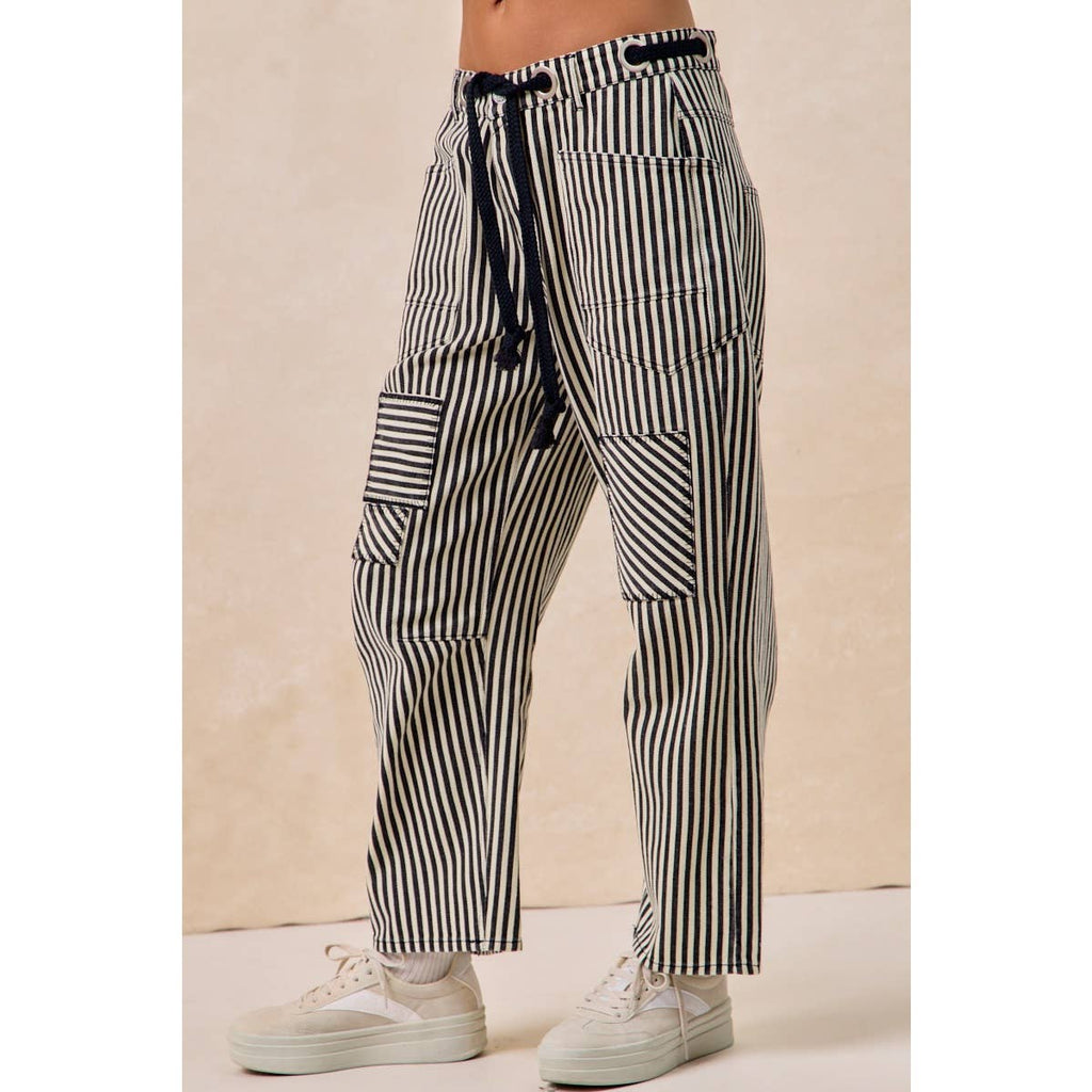 STRIPED TWILL BARREL PANTS: RUST