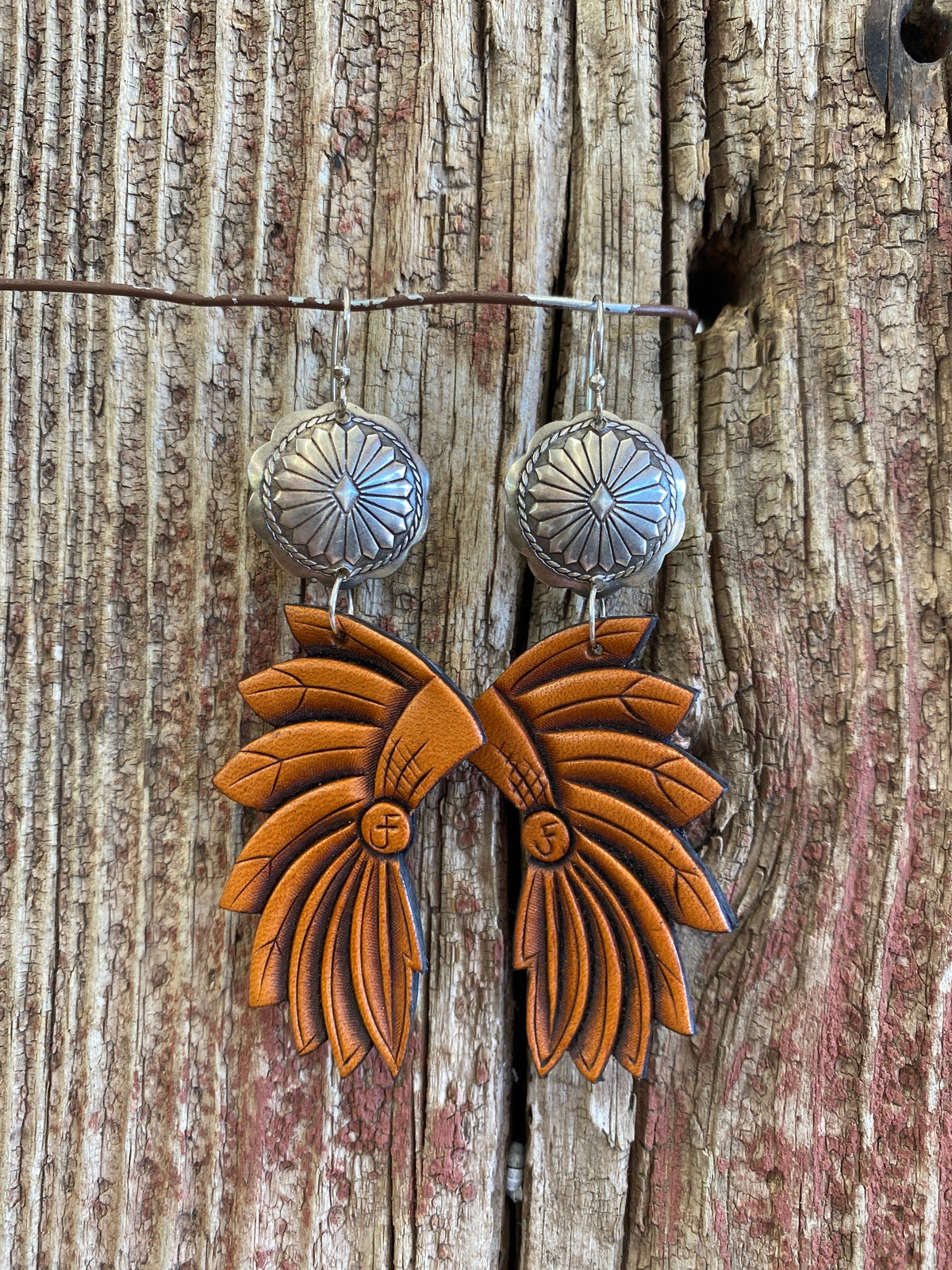 Concho and Leather Headdress Earrings
