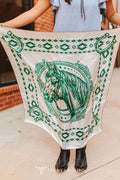 Cream Jade Horse Aztec Double Sided Printed Wild Rag