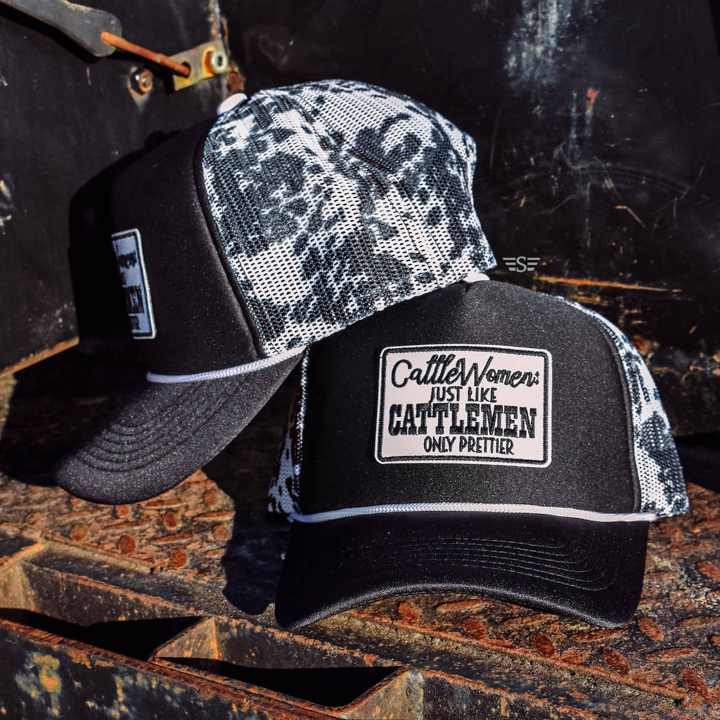 CattleWomen Are Prettier Printed Mesh Trucker Cap: Houndstooth