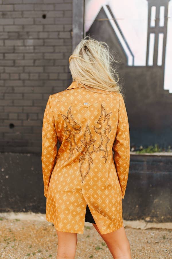 Camel Aztec Boot Stitch Embroidered Blazer