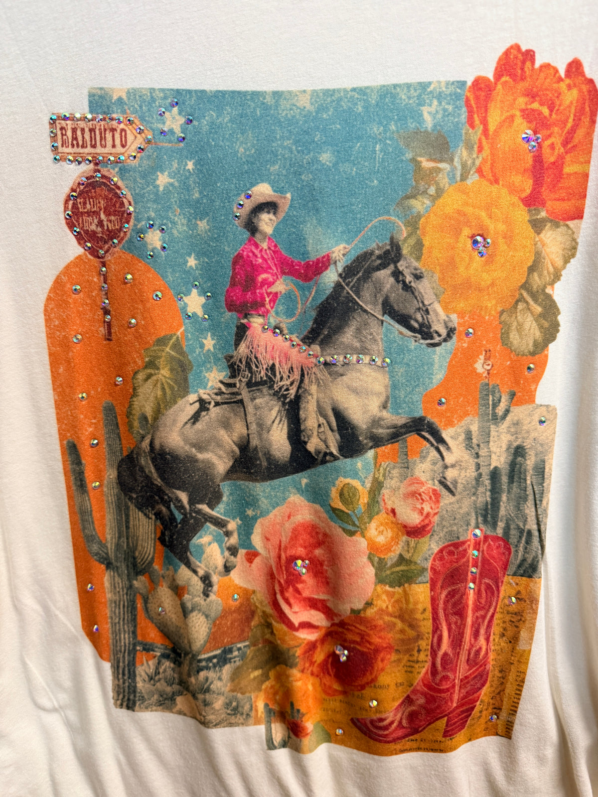 Pop Art Cowgirl T-Shirt with Bling
