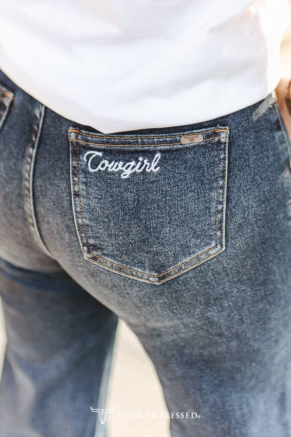 Horse Embroidered High Rise Wide Leg Jeans - Plus Size
