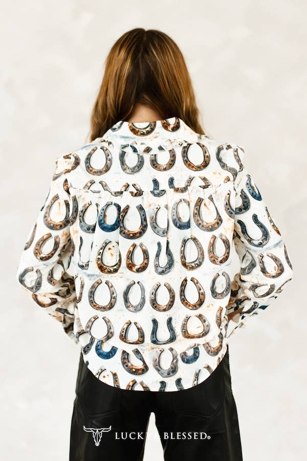 Beige Vintage Horse Shoe Ruffle Collar Long Sleeve Shirt