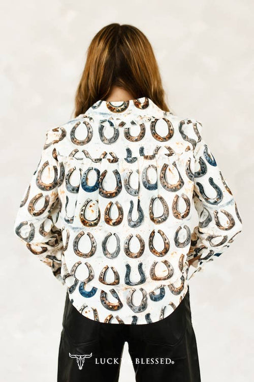 Beige Vintage Horse Shoe Ruffle Collar Long Sleeve Shirt