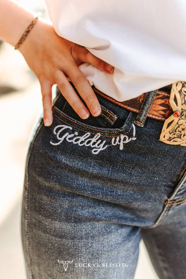 Horse Embroidered High Rise Wide Leg Jeans - Plus Size