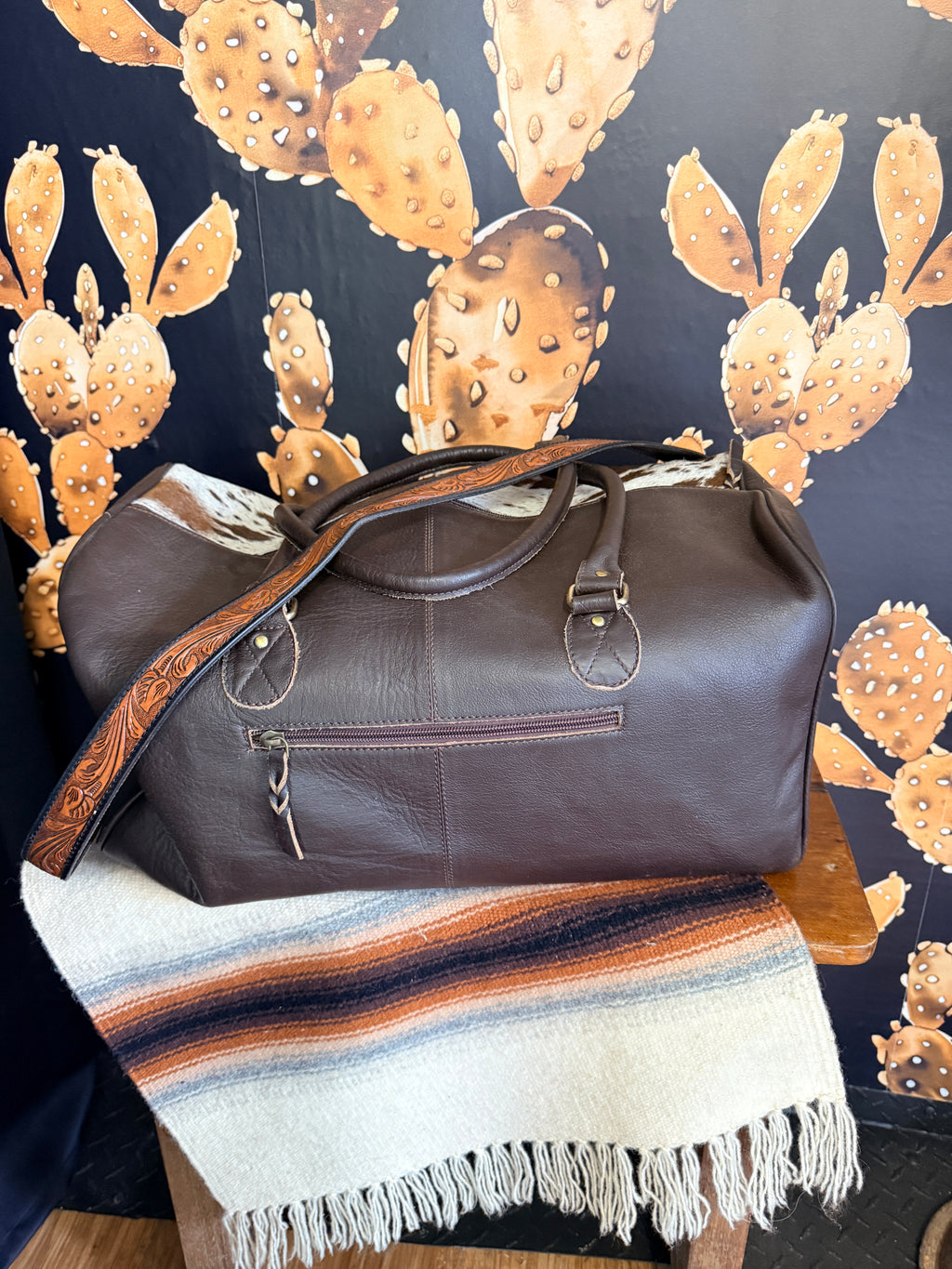 Leather Duffle w/ Cowhide, Fringe, Concho
