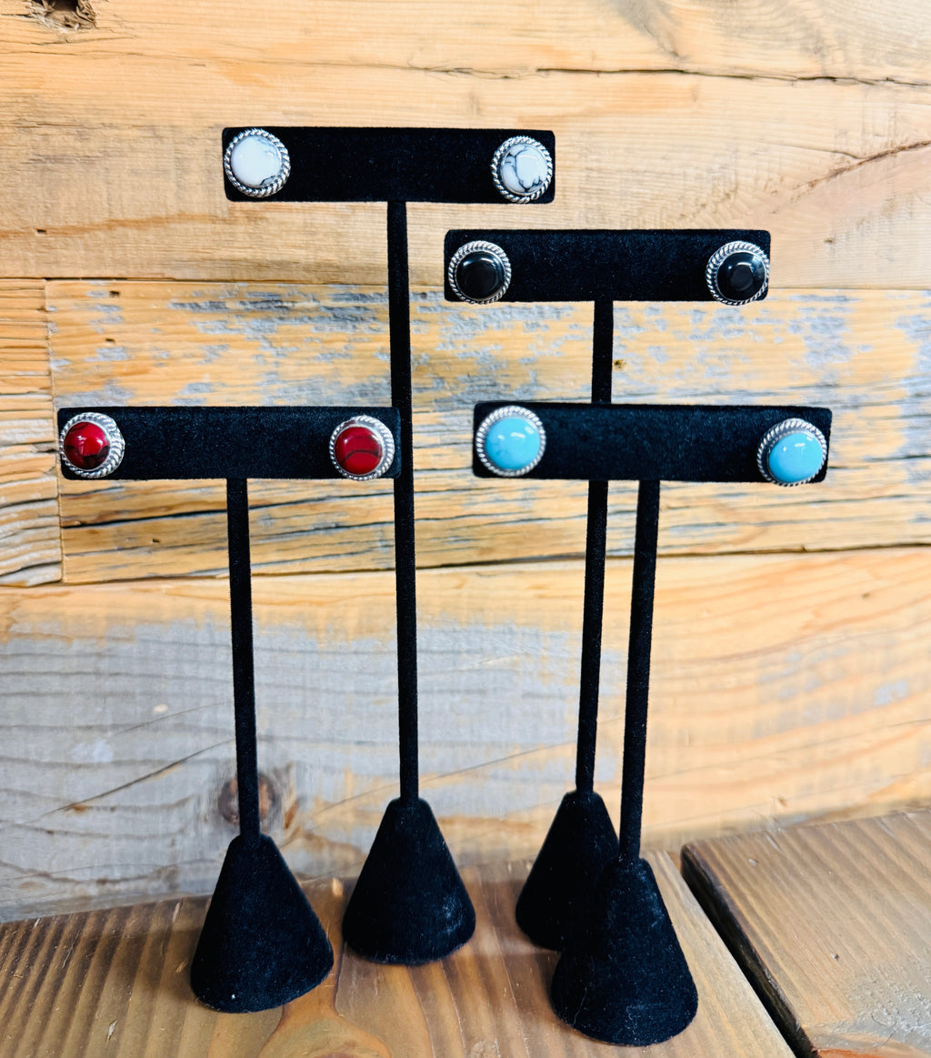 Black Onyx Circle Stud Earrings