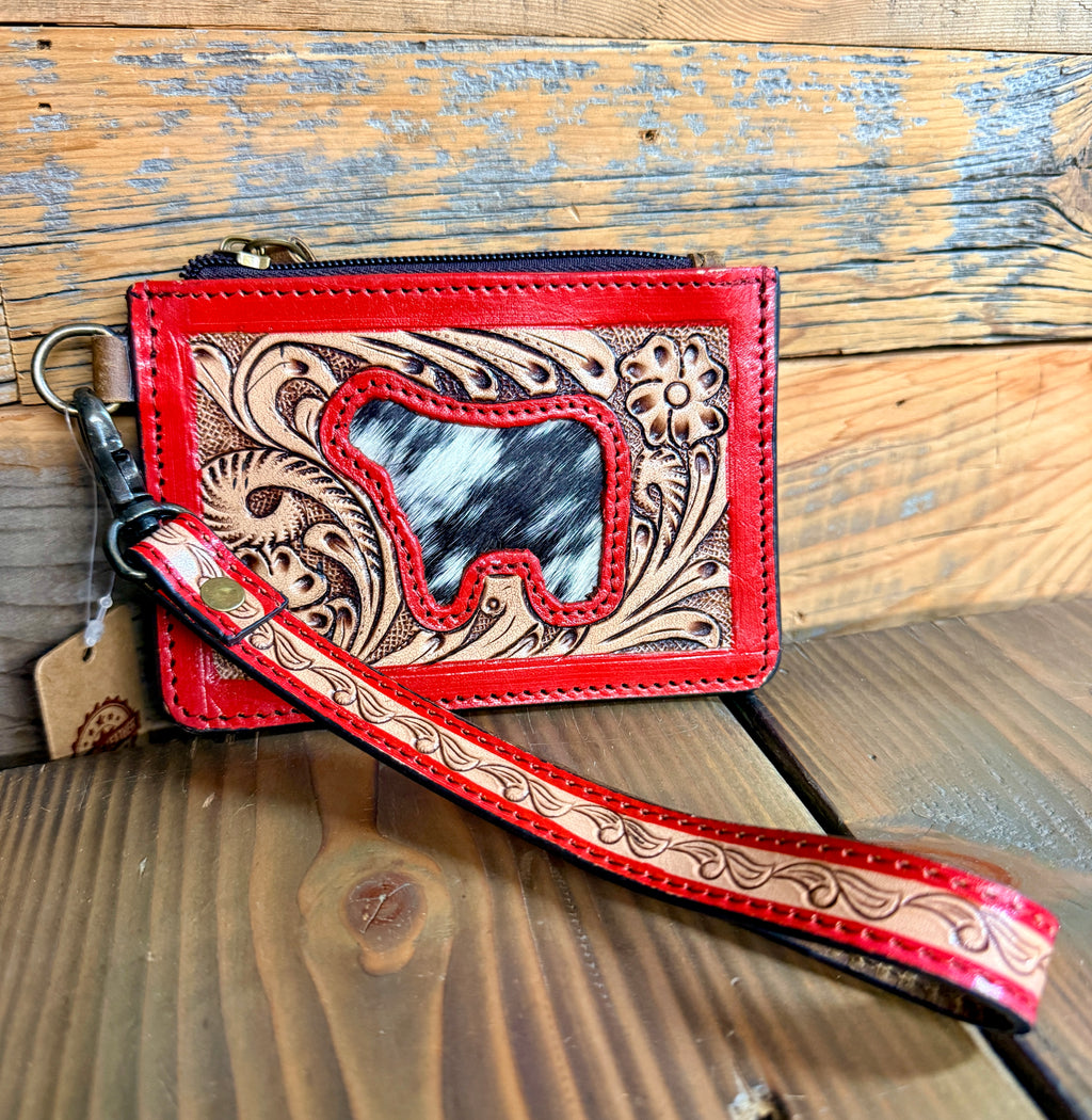 Tooled Red Steer Wristlet