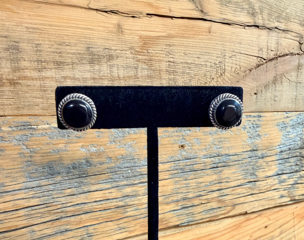 Black Onyx Circle Stud Earrings
