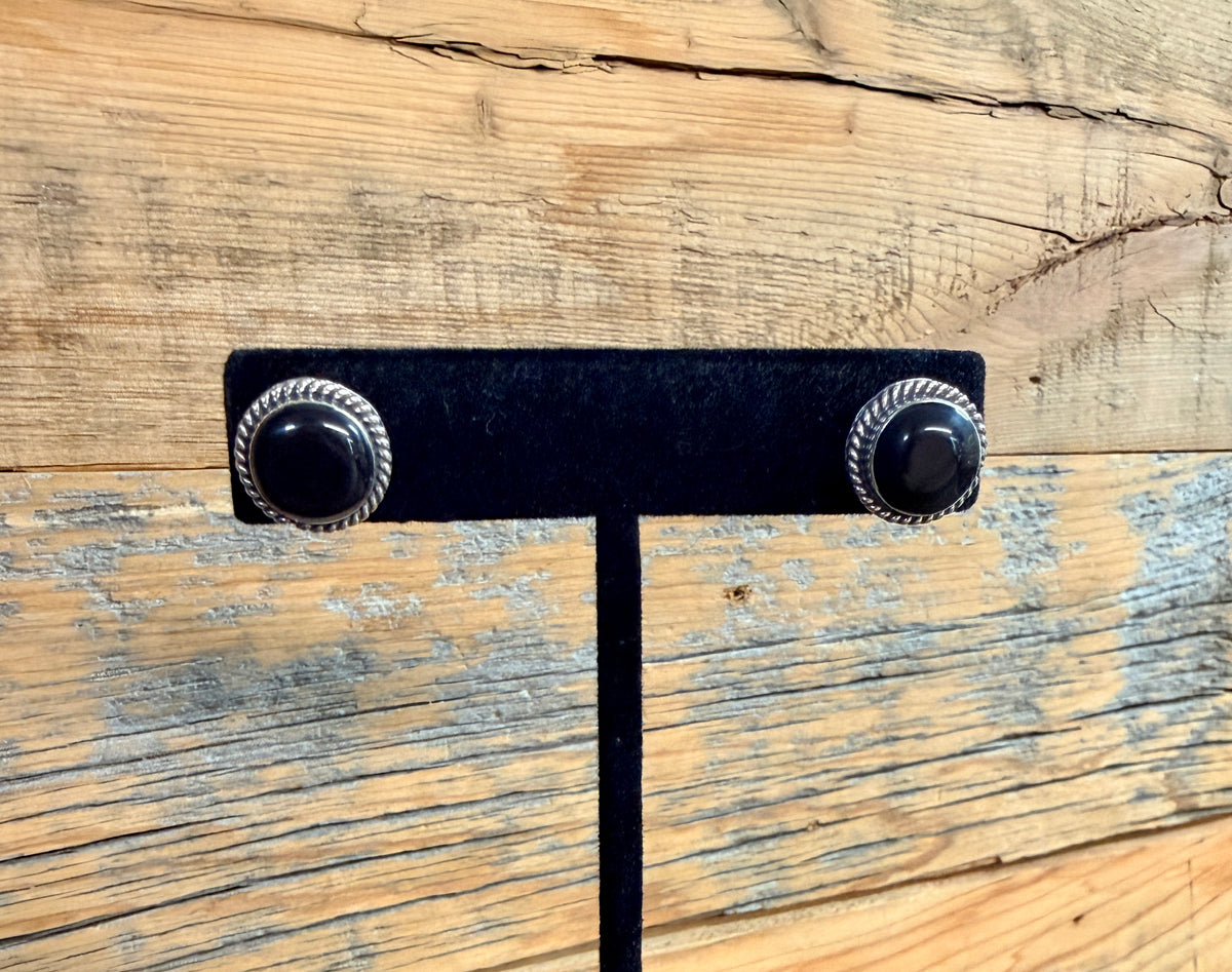 Black Onyx Circle Stud Earrings