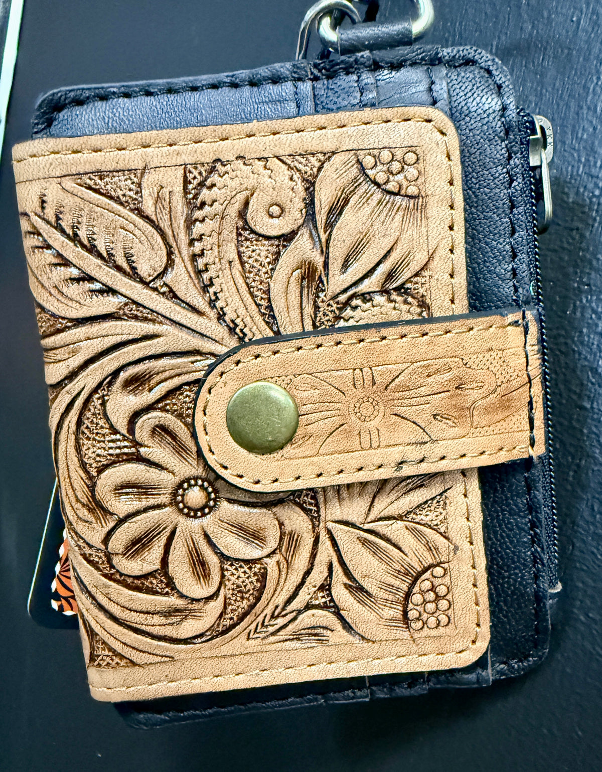 Wristlet w/ Natural Tooled Front