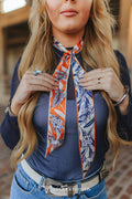 Blue Orange Western Rope Silk Twilly