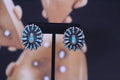 Genuine Turquoise Oval Cluster Post Earrings