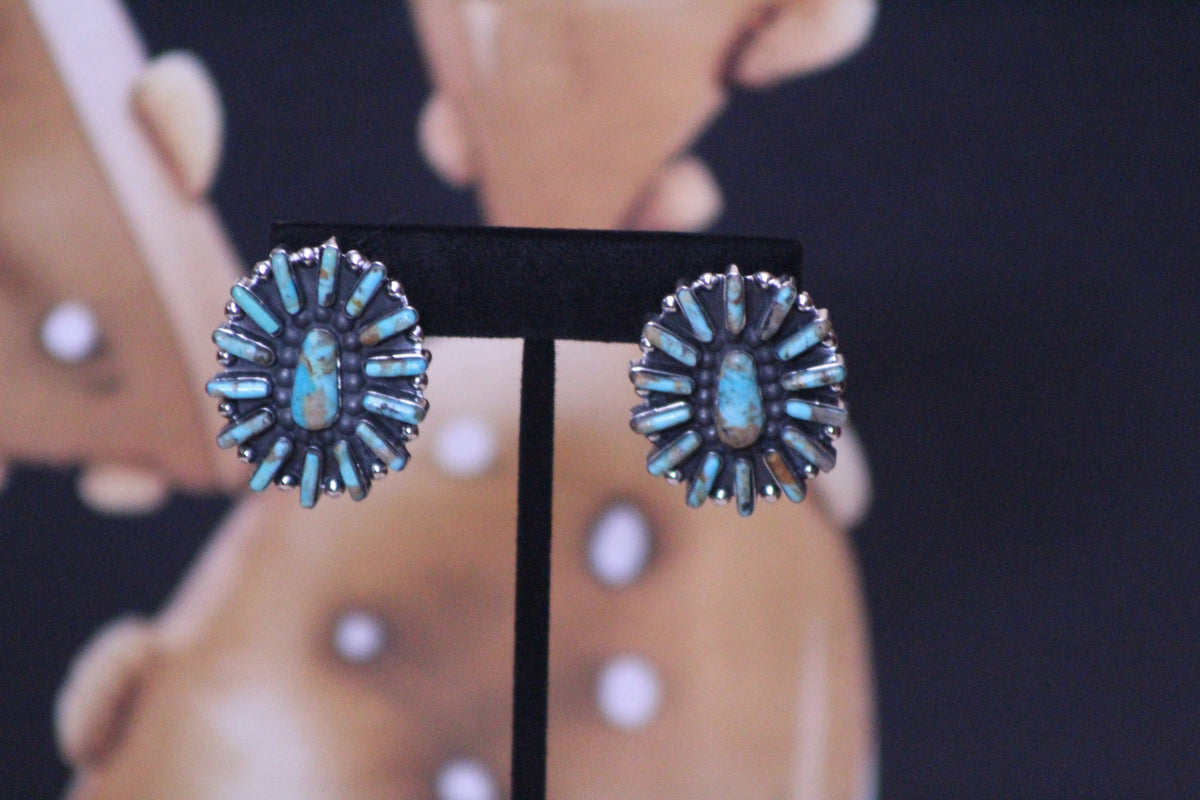 Genuine Turquoise Oval Cluster Post Earrings