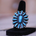 Adjustable Genuine Turquoise Oval Cluster Ring