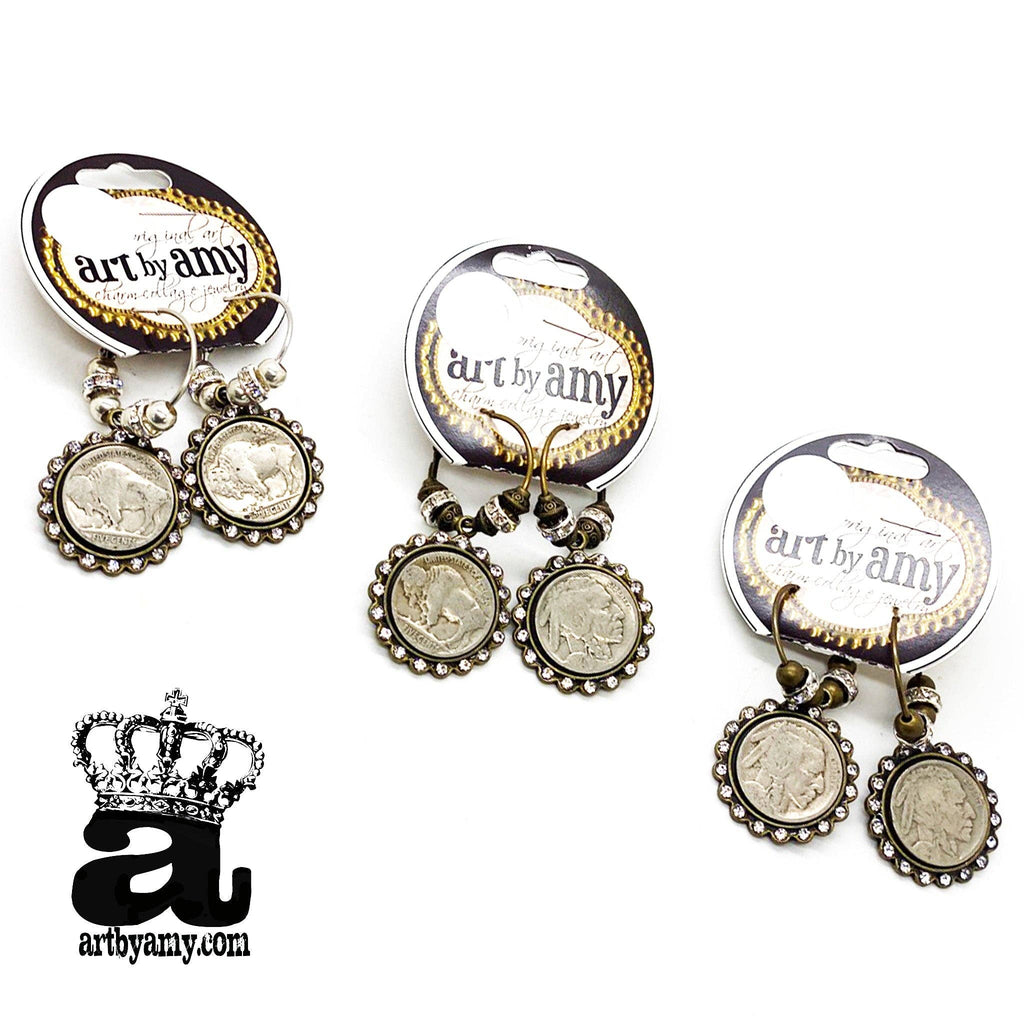 Buffalo Nickel Earrings: Silver hoops / 2 Indians