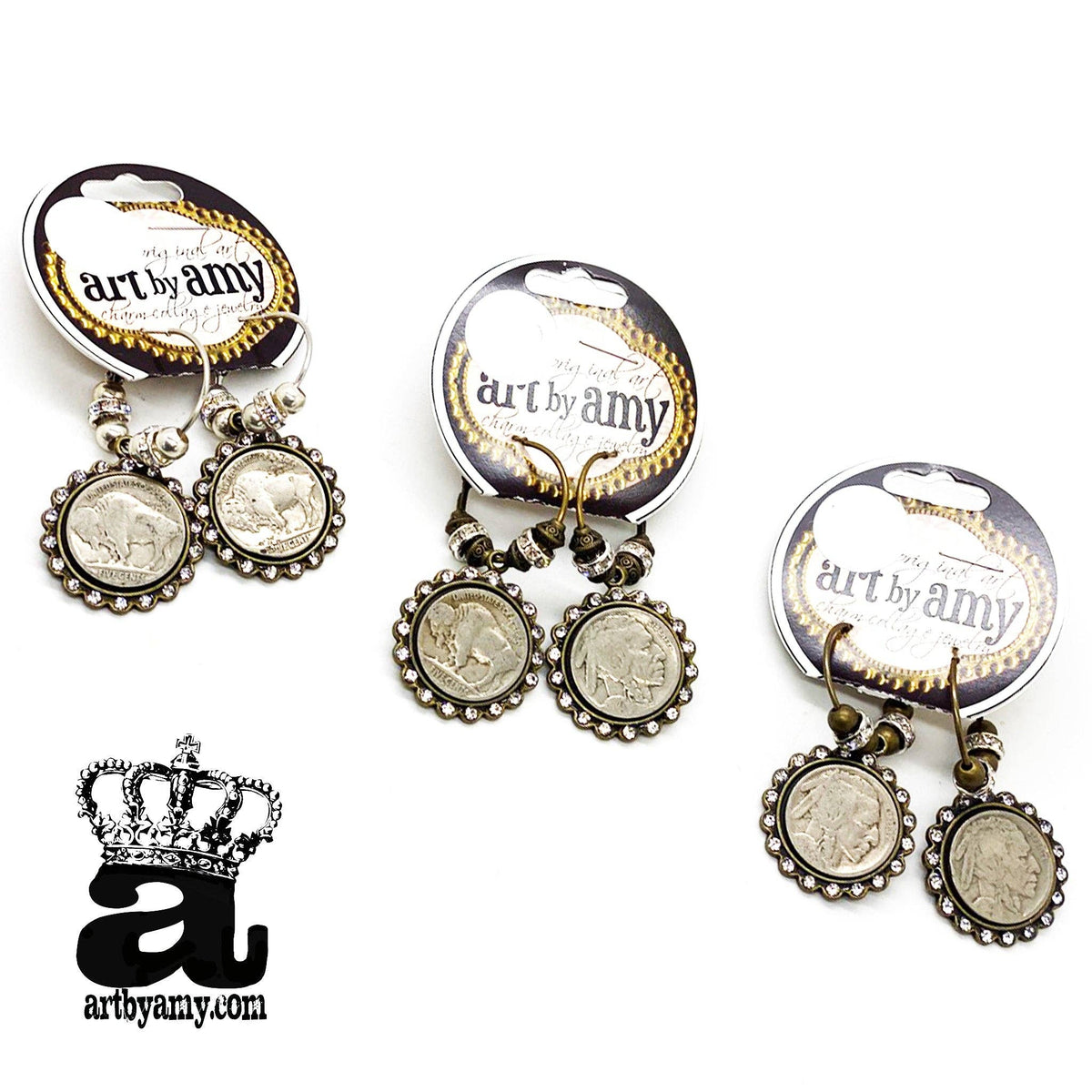 Buffalo Nickel Earrings: Silver hoops / 2 Indians
