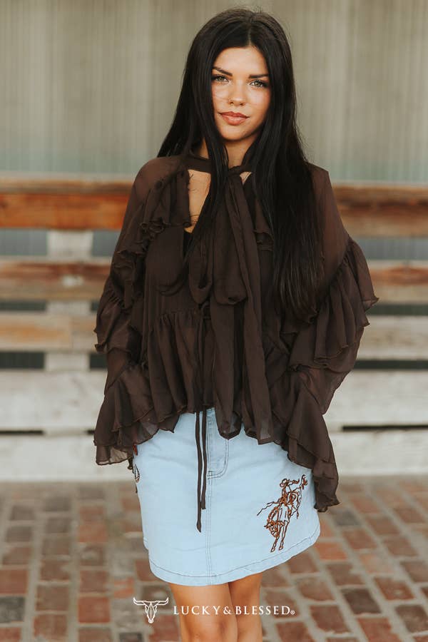 Light Wash Cowboy Embroidered Denim Mini Skirt