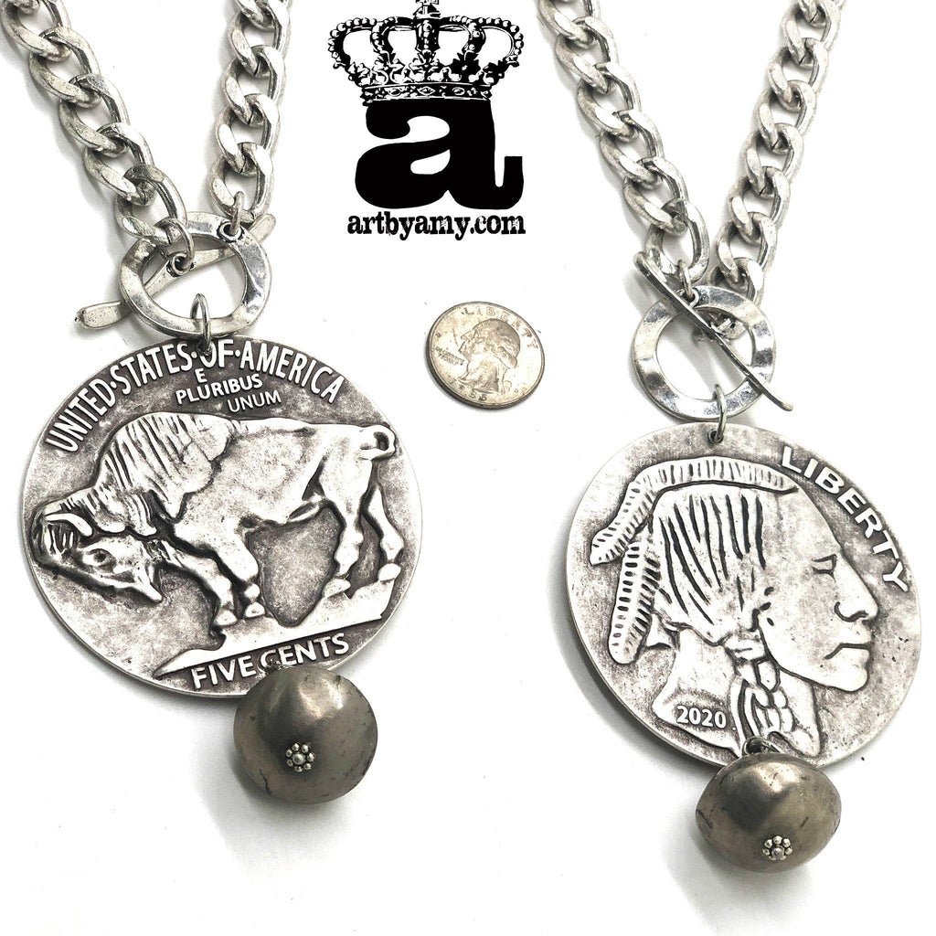Big Buffalo Coin Necklace: Silver