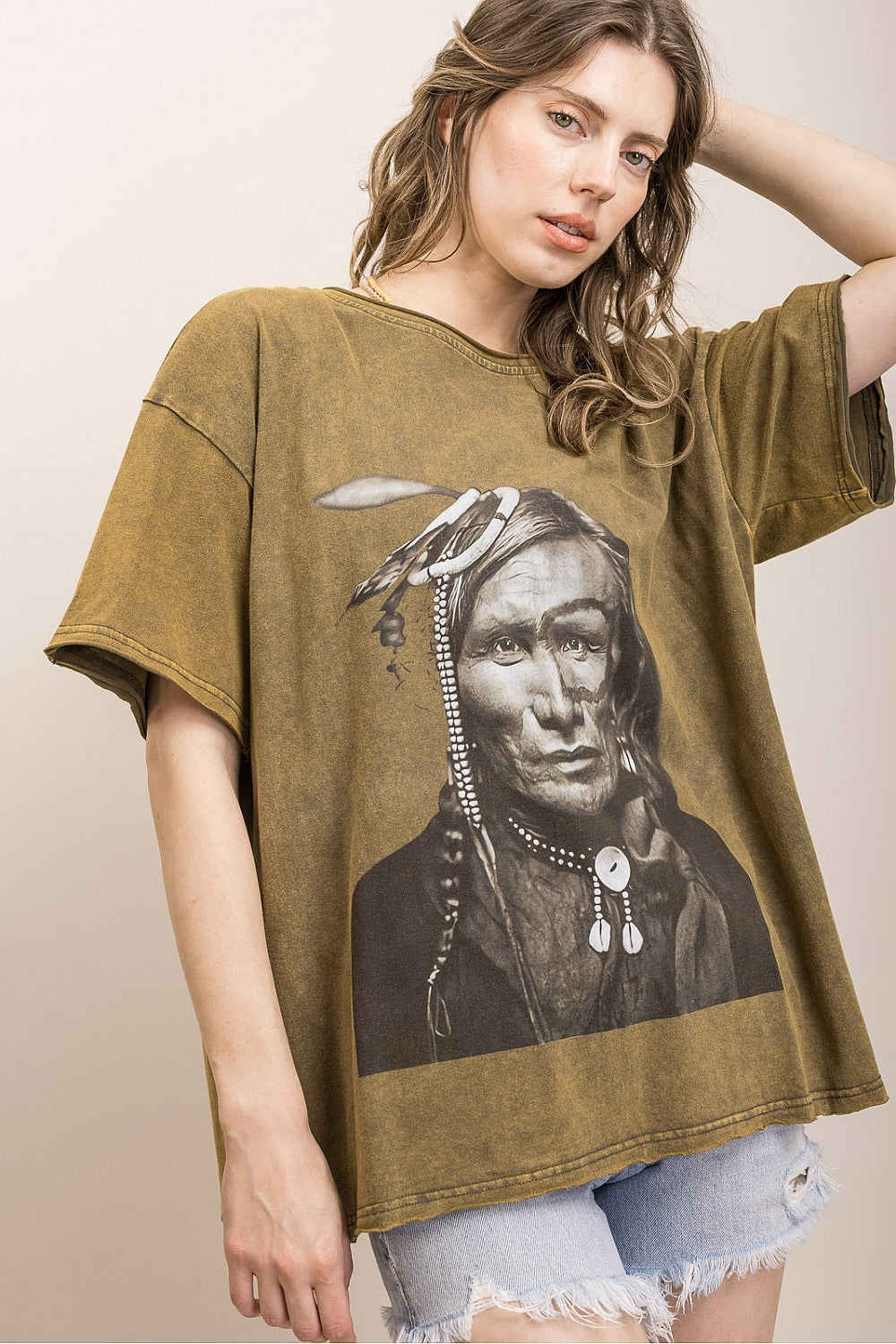 Native American Print Mineral Washed T-Shirt