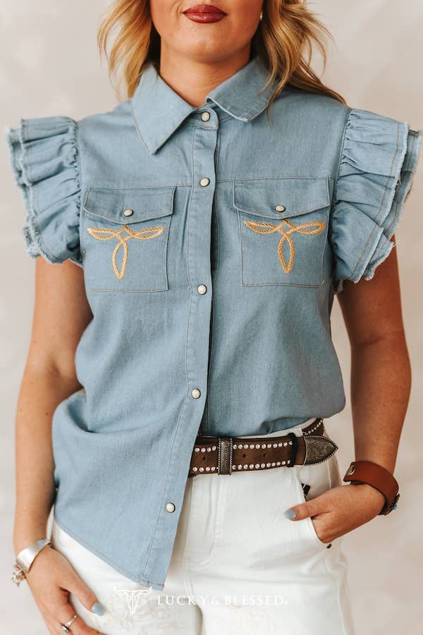Light Wash Tencel  Ruffle