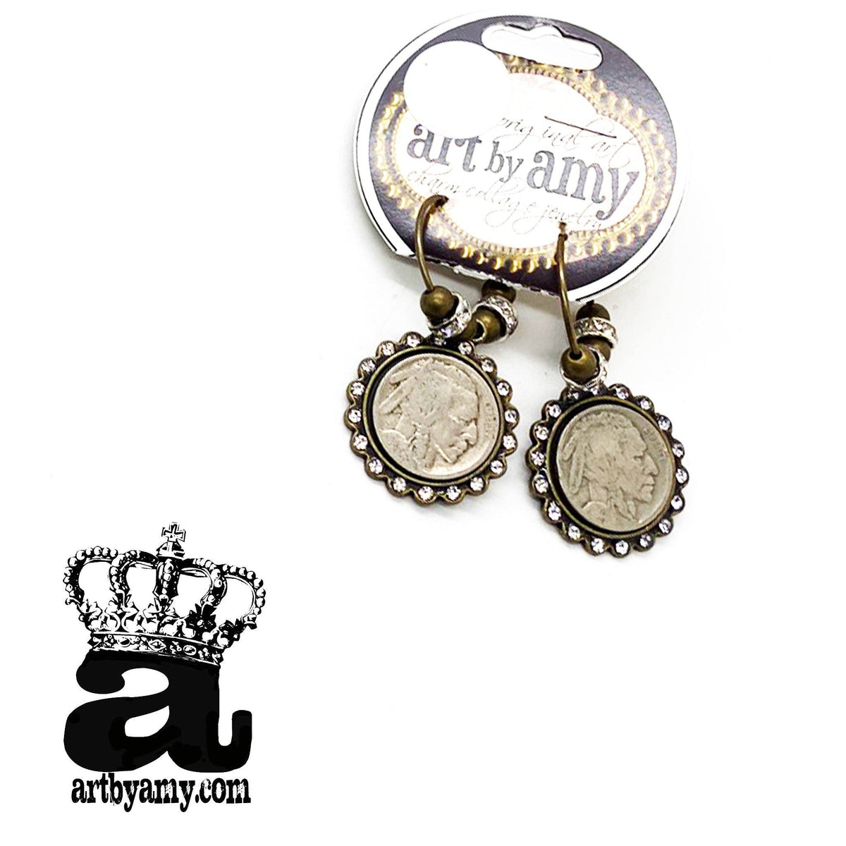 Buffalo Nickel Earrings: Antique brass hoops / 2 Buffalos