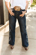 Horse Embroidered High Rise Wide Leg Jeans - Plus Size