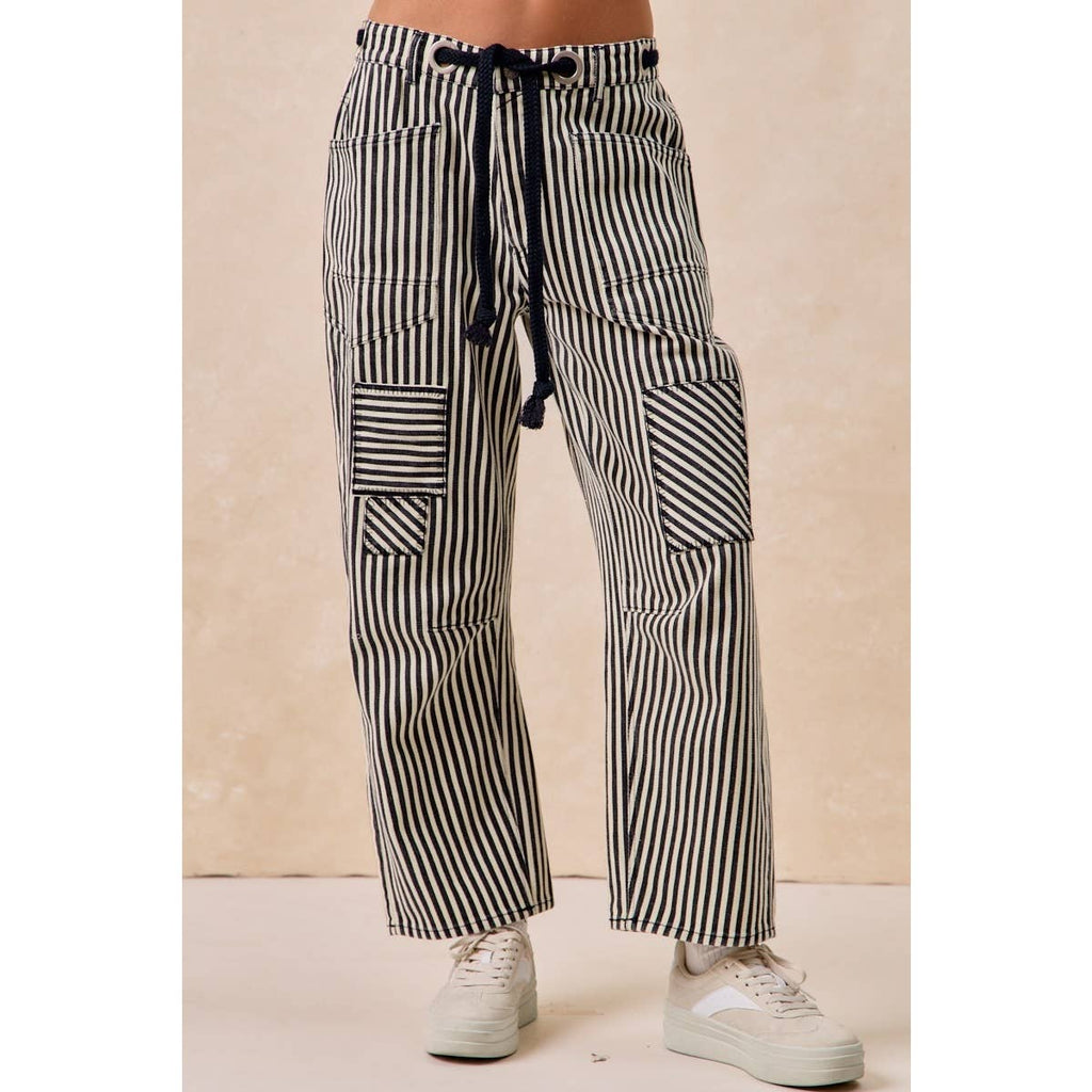 STRIPED TWILL BARREL PANTS: RUST