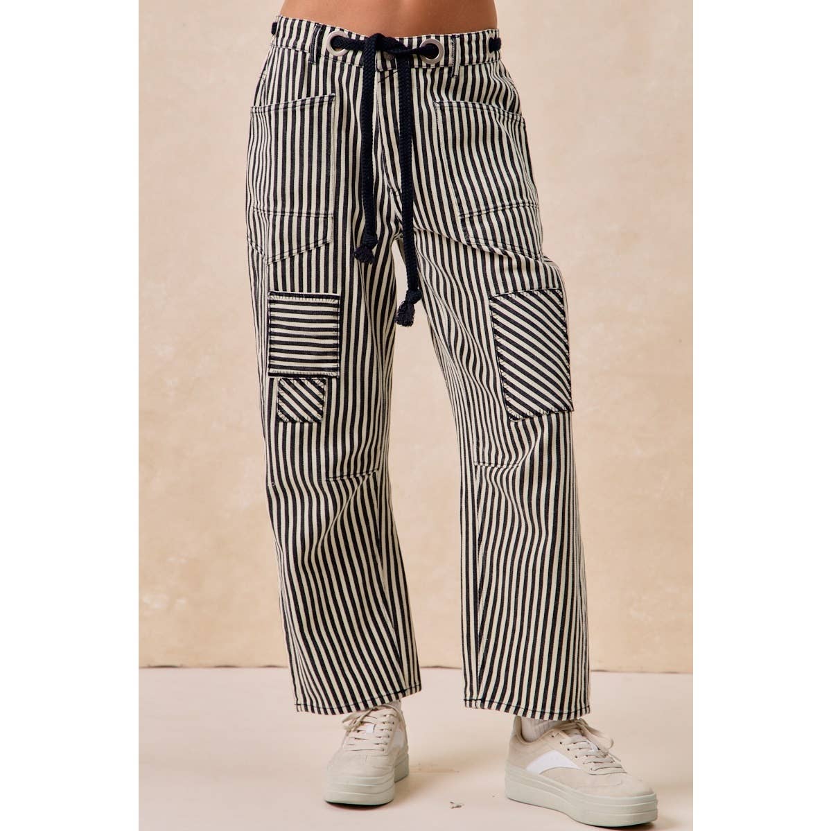 STRIPED TWILL BARREL PANTS: RUST
