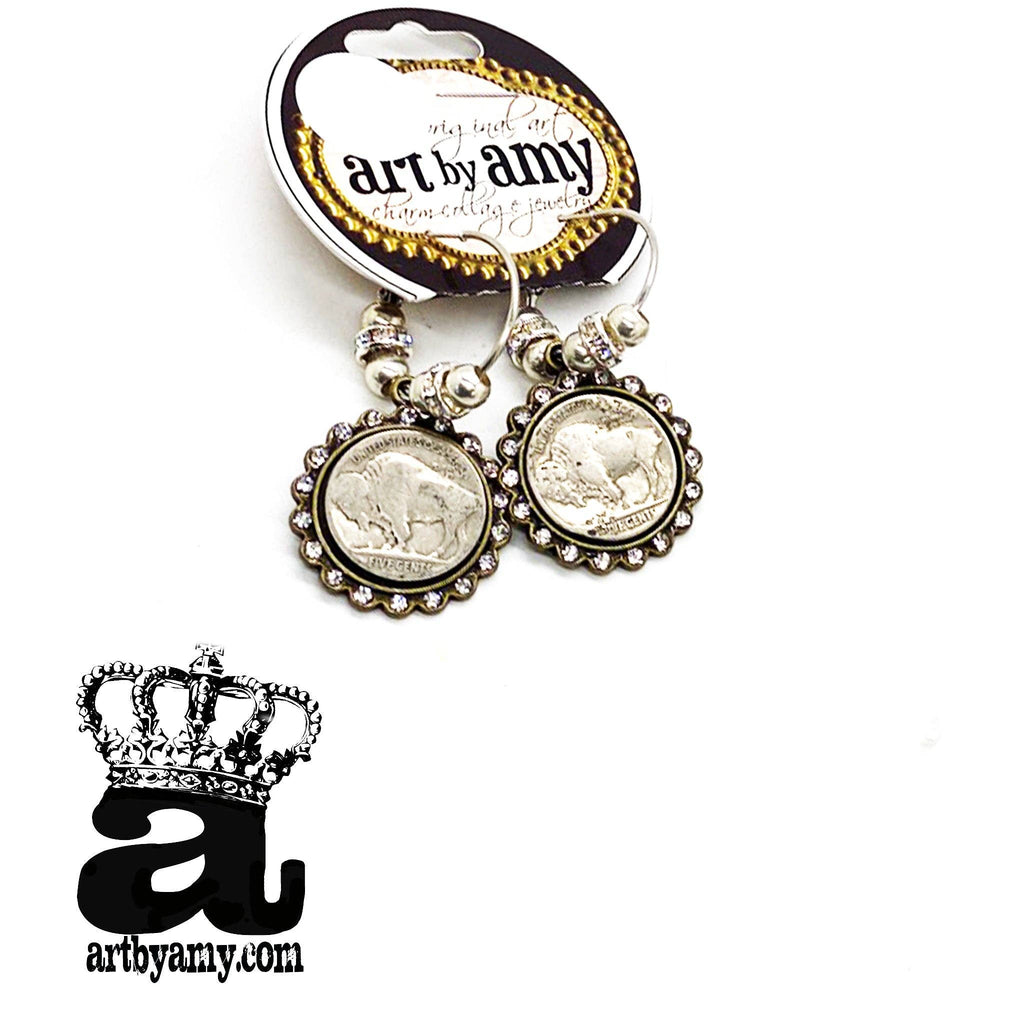 Buffalo Nickel Earrings: Silver hoops / 2 Indians