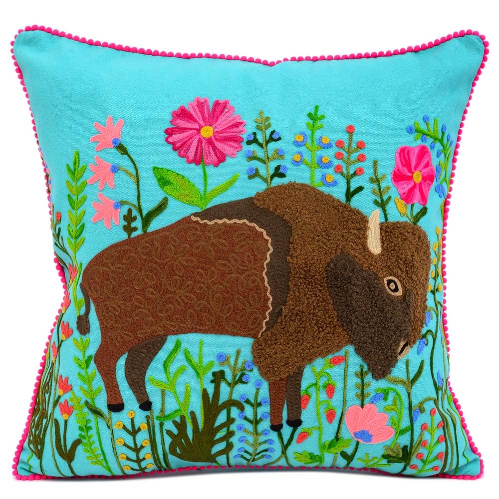 2ABCC19279_TLPK Bison In Paradise Cushion 18X18"