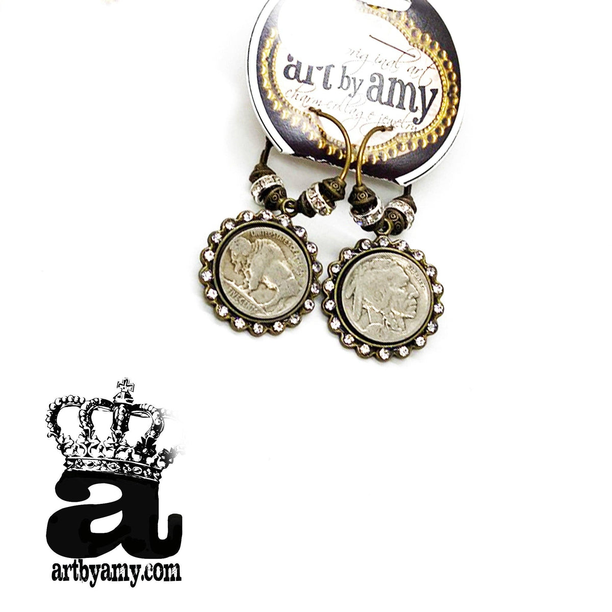 Buffalo Nickel Earrings: Antique brass hoops / 2 Buffalos